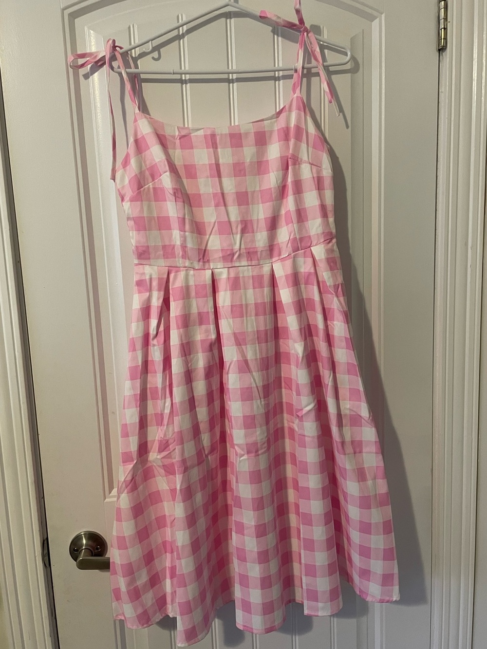 Women’s Pink Gingham Tie-Shoulder Sundress